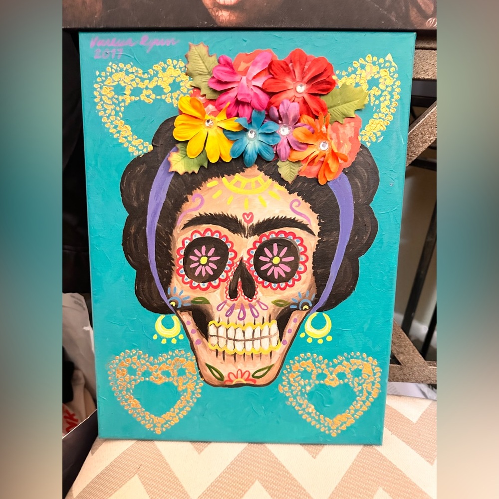 Frida skull hand painted art painting
